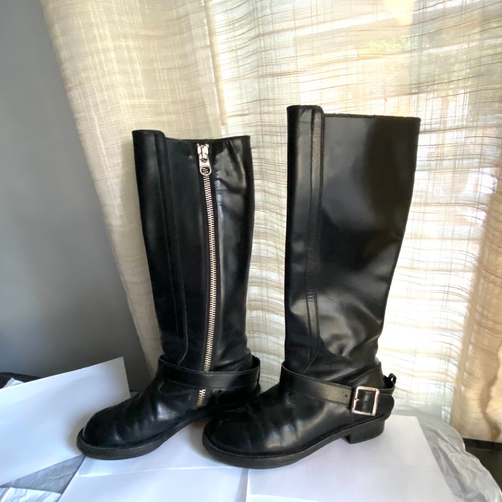 Chloe black leather high boots biker-riding biker motor 37 Italy sipper knee hi - Picture 6 of 10